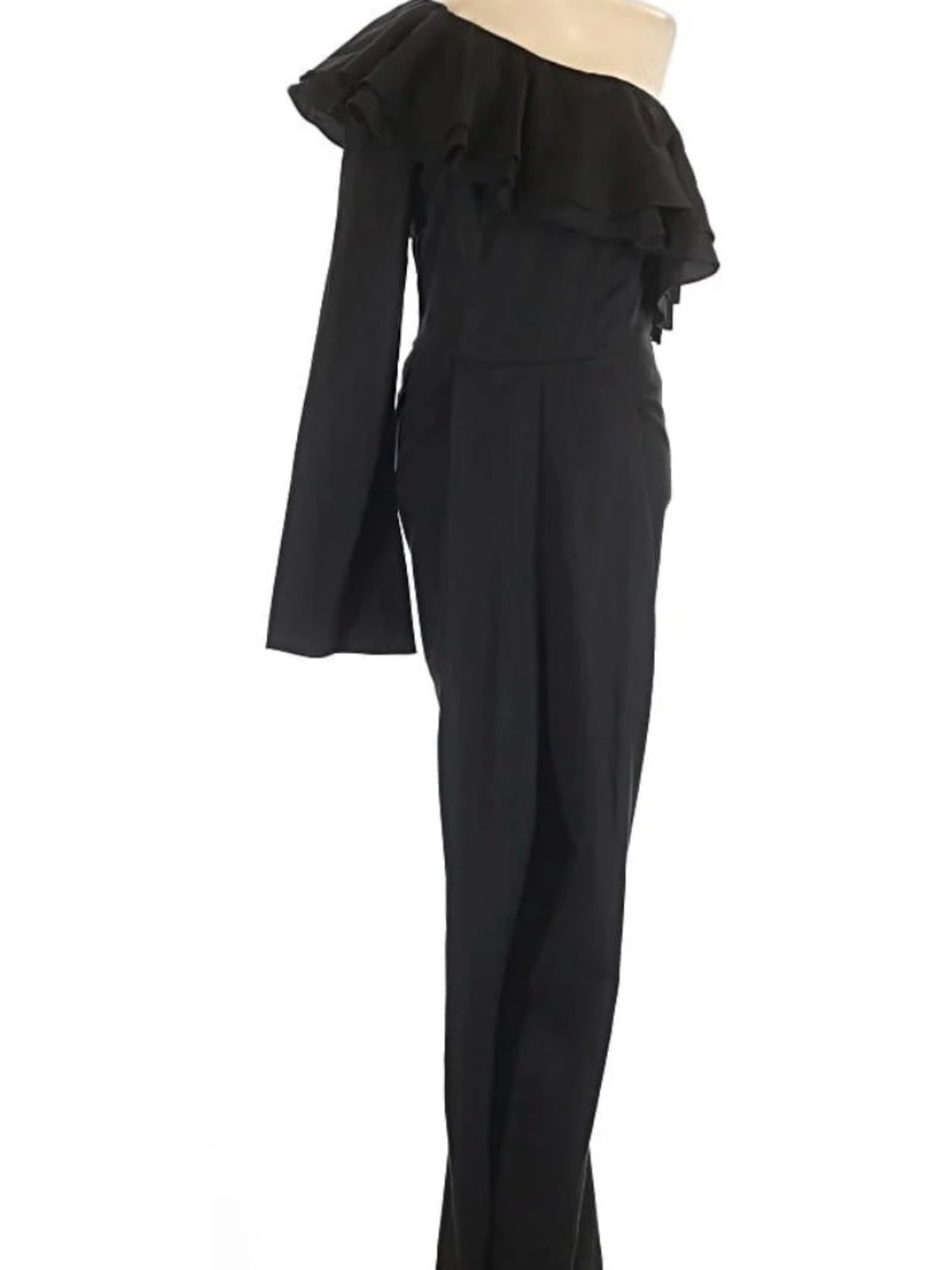 Fame and Partners Black One-Shoulder Ruffle Jumpsuit